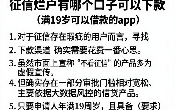 征信烂户有哪个口子可以下款，详尽说明五个满19岁可以借款的app