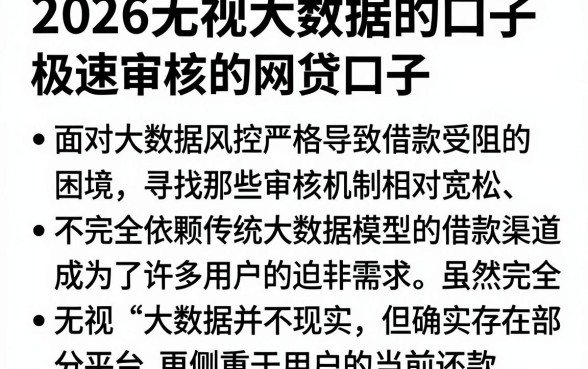 2026无视大数据的口子,条列五个极速审核的网贷口子