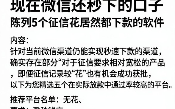 现在微信还秒下的口子,陈列5个征信花居然都下款的软件