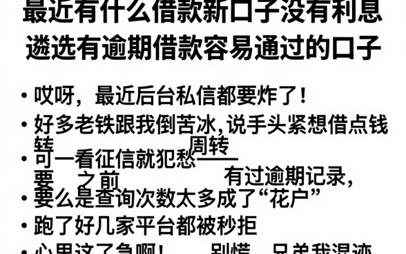 最近有什么借款新口子没有利息,遴选五个有逾期借款容易通过的口子