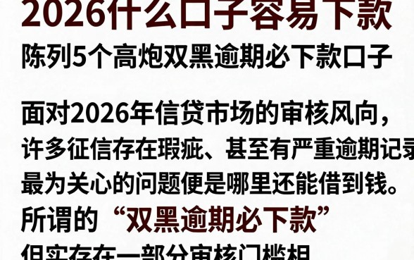 2026什么口子容易下款,陈列5个高炮双黑逾期必下款口子