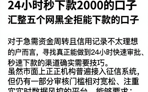 24小时秒下款2000的口子,汇整五个网黑全拒能下款的口子