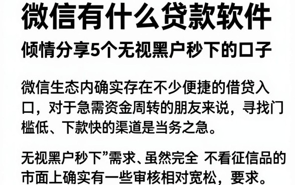 微信有什么贷款软件，倾情分享5个无视黑户秒下的口子