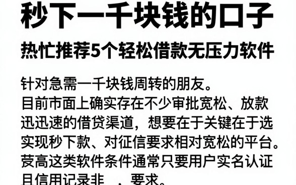 秒下一千块钱的口子,热忱推荐5个轻松借款无压力软件
