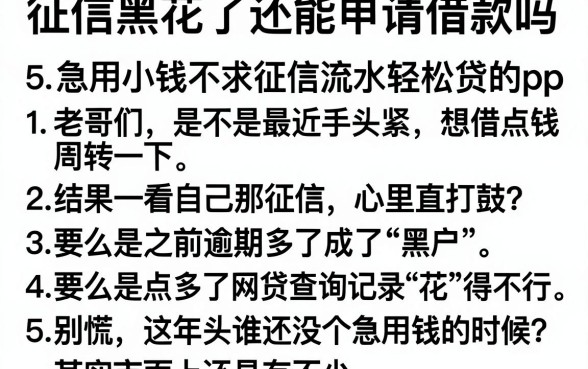 征信黑花了还能申请借款吗，详细阐述5个急用小钱不求征信流水轻松贷的app