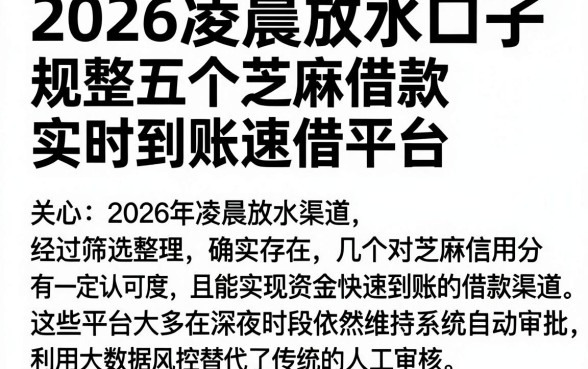 2026凌晨放水口子，规整五个芝麻借款实时到账速借平台