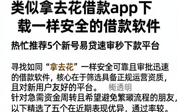 类似拿去花借款app下载一样安全的借款软件,热忱推荐5个新号易贷速审秒下款平台