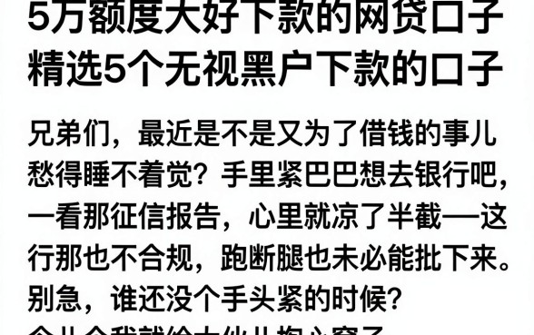 5万额度大好下款的网贷口子，精选5个无视黑户下款的口子