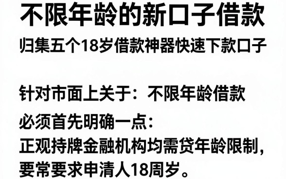 不限年龄的新口子借款，归集五个18岁借款神器快速下款口子
