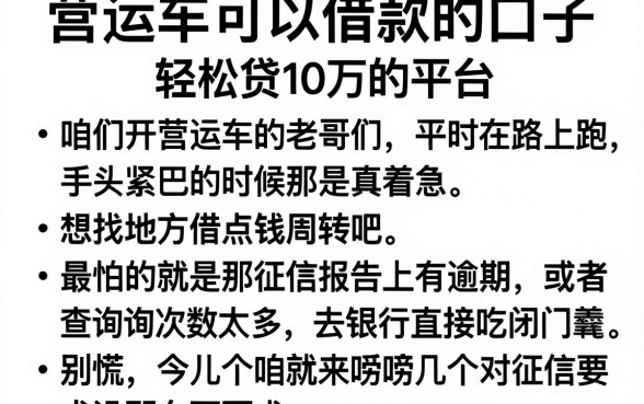 营运车可以借款的口子,详细阐述五个轻松贷10万的平台