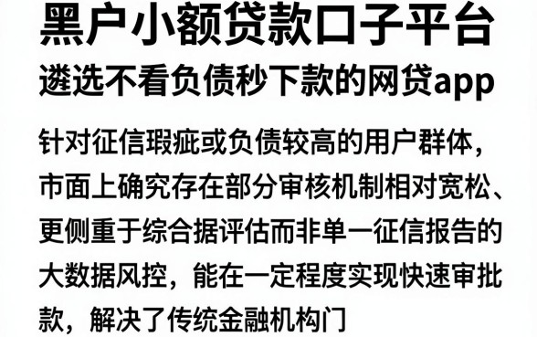 黑户小额贷款口子平台，遴选5个不看负债秒下款的网贷app