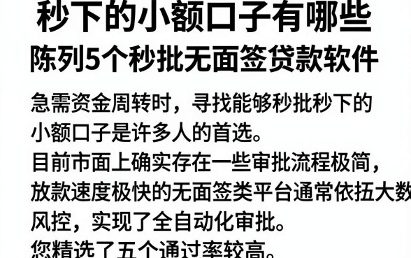 秒下的小额口子有哪些,陈列5个秒批无面签贷款软件
