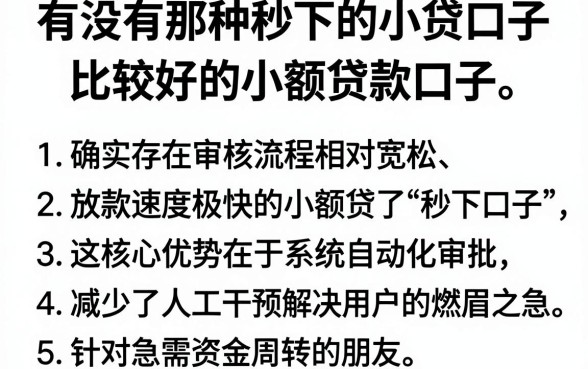 有没有那种秒下的小贷口子，胪列5个比较好的小额贷款口子