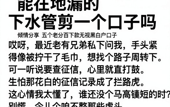能在地漏的下水管剪一个口子吗,倾情分享五个百分百下款无视黑白户口子