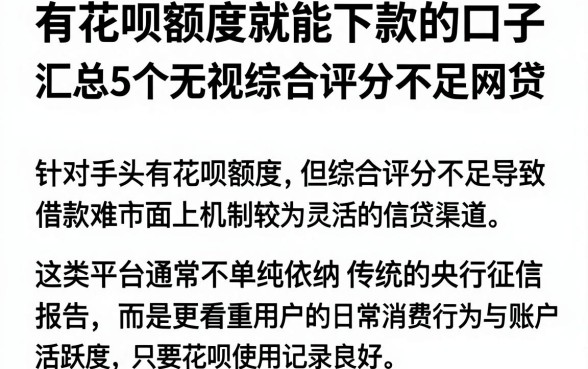 有花呗额度就能下款的口子,汇总5个无视综合评分不足的网贷