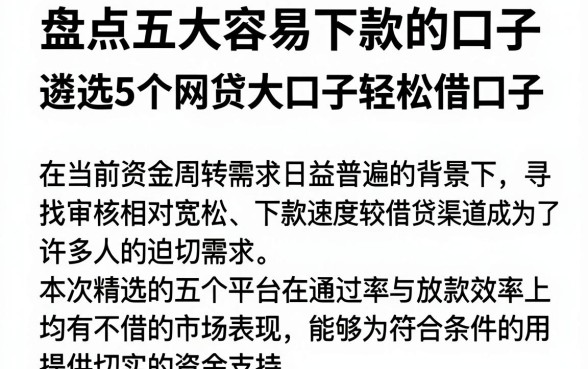盘点五大容易下款的口子，遴选5个网贷大口子轻松借口子
