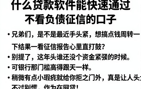 什么贷款软件能快速通过，整合五个不看负债和征信的口子