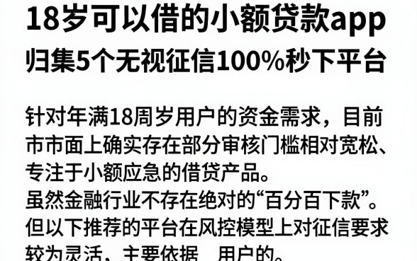 18岁可以借的小额贷款app,归集5个无视征信黑白100%秒下平台