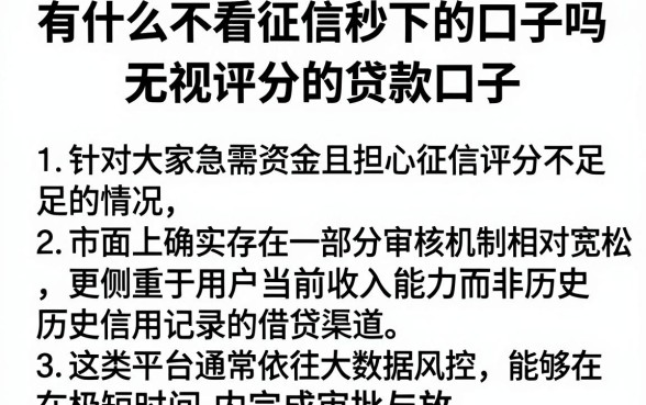 有什么不看征信秒下的口子吗，理出五个无视评分的贷款口子
