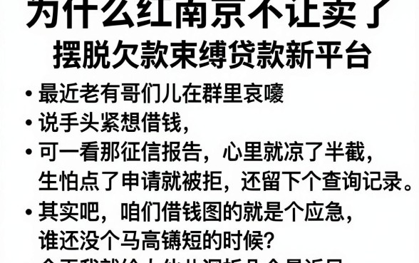 为什么红南京不让卖了,汇总五个摆脱欠款束缚贷款新平台