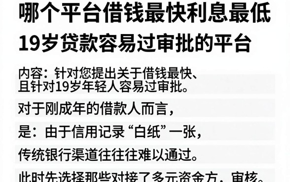 哪个平台借钱最快利息最低,陈列五个19岁贷款容易过审批的平台