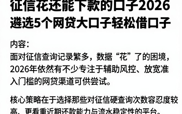 征信花还能下款的口子2026，遴选5个网贷大口子轻松借口子