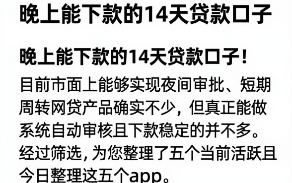 晚上能下款的14天贷款口子，概括5个最新网贷口子今日整理这五个app