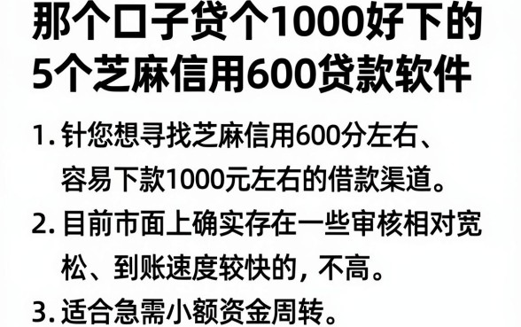 那个口子贷个1000好下的，概括5个芝麻信用600贷款软件