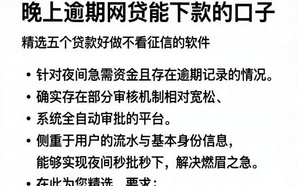 晚上逾期网贷能下款的口子,精选五个贷款好做不看征信的软件
