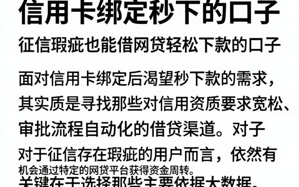 信用卡绑定秒下的口子，概括五个征信瑕疵也能借网贷轻松下款的口子