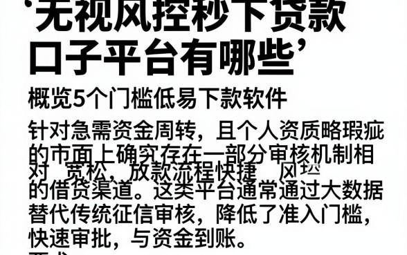 无视风控秒下贷款口子平台有哪些,概览5个门槛低易下款软件