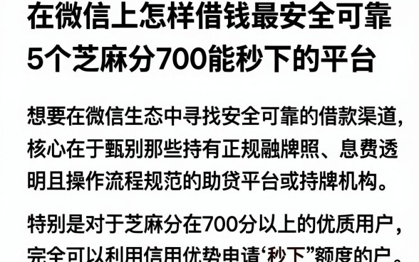 在微信上怎样借钱最安全可靠，深入剖析5个芝麻分700能秒下的平台