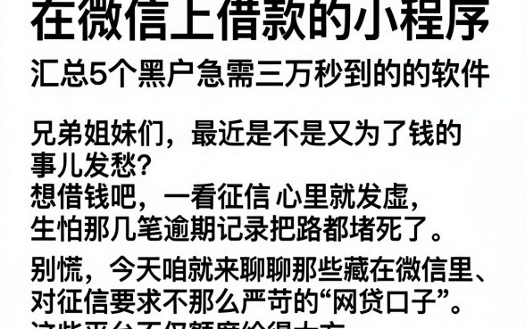 在微信上借款的小程序,汇总5个黑户急需三万秒到的的软件