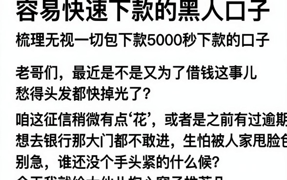 容易快速下款的黑口子,梳理五个无视一切包下款5000秒下款的口子