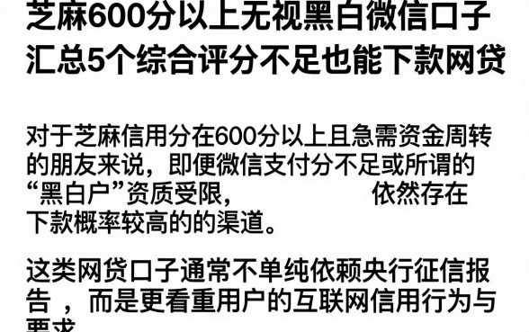 芝麻600分以上无视黑白微信口子,汇总5个综合评分不足也能下款的网贷