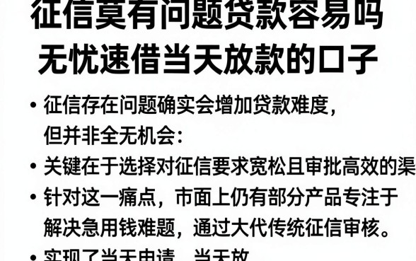 征信莫有问题贷款容易吗，归纳5个无忧速借当天放款的口子