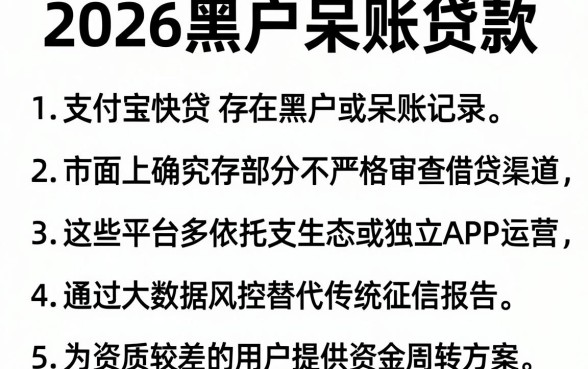 2026黑户呆账贷款，条列五个支付宝快贷轻松借软件