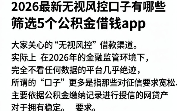 2026最新无视风控口子有哪些,筛选5个公积金借钱app