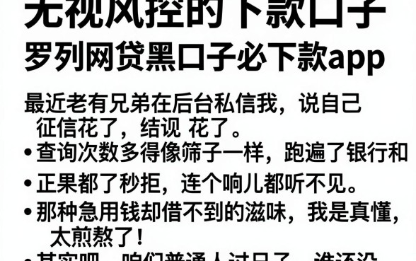 无视风控的下款口子,罗列5个网贷黑口子必下款app