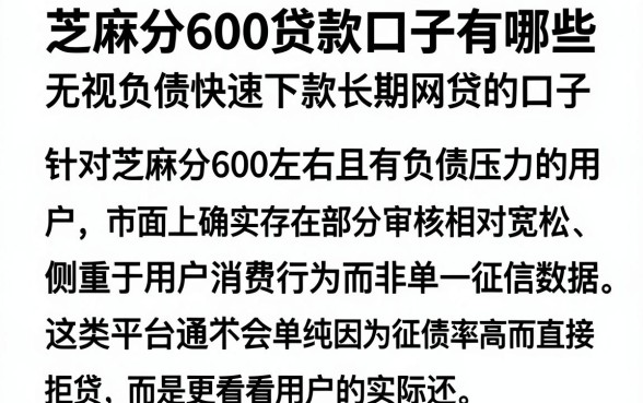 芝麻分600贷款口子有哪些,精选五个无视负债快速下款长期网贷的口子