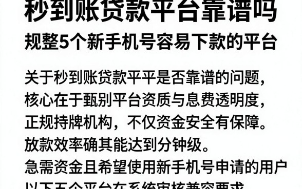 秒到账贷款平台靠谱吗，规整5个新手机号容易下款的平台