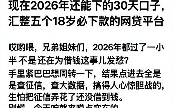 现在2026年还能下的30天口子,汇整五个18岁必下款的网贷平台