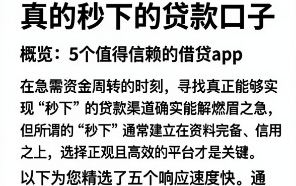 真的秒下的贷款口子，概览5个值得信赖的借贷app