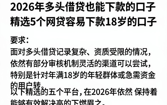 2026年多头借贷也能下款的口子,精选5个网贷容易下款18岁的口子