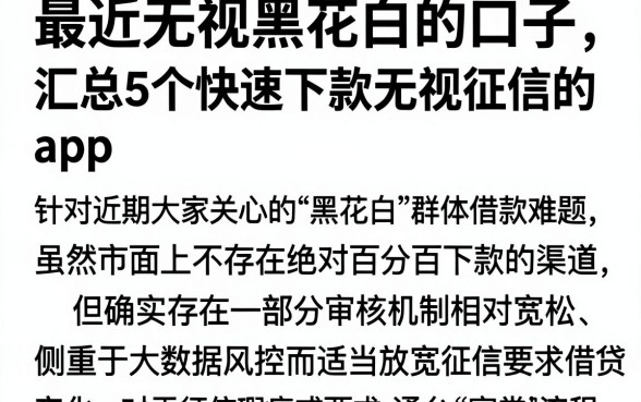 最近无视黑花白的口子，汇总5个快速下款无视征信的app