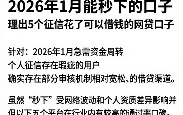 2026年1月能秒下的口子，理出5个征信花了可以借钱的网贷口子