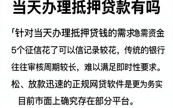 当天办理抵押贷款有吗，详细阐述5个征信花了可以借钱的网贷软件