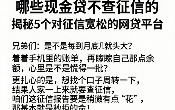 哪些现金贷不查征信的，揭秘5个对征信宽松的网贷平台