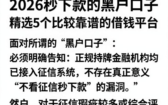 2026秒下款的黑户口子,精选5个比较靠谱的借钱平台