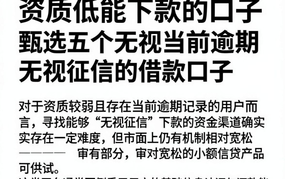 资质低能下款的口子,甄选五个无视当前逾期无视征信的借款口子